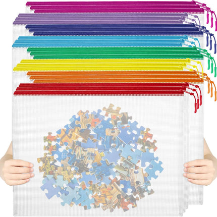 24pcs Mesh Zipper Pouch File Bags Puzzle Storage Bags, A3 17x12 Inches Large Reusable Zipper Pouches for Organizing Classroom Board Game Organization.