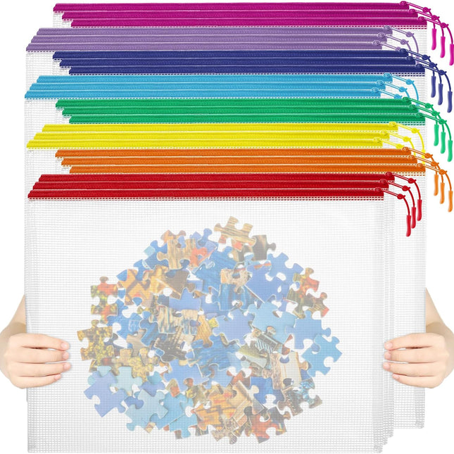 24pcs Mesh Zipper Pouch File Bags Puzzle Storage Bags, A3 17x12 Inches Large Reusable Zipper Pouches for Organizing Classroom Board Game Organization.
