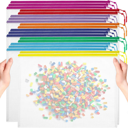 20pcs Mesh Zipper Pouch Bags, Puzzle Bags, A3 17x12 Inches Large Reusable Pouches for Organizing Classroom and Storage, Extra Large Zipper Pouch, Board Game Storage.