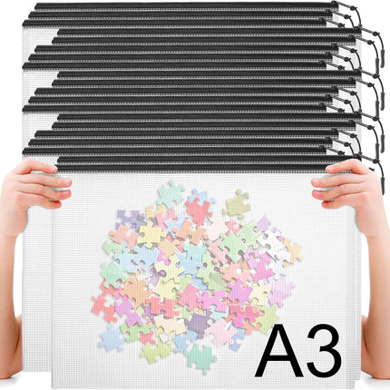 20pcs Plastic Mesh Zipper Pouch Bags, A3 17x12 Inches Extra Large Mesh Bags, Reusable Zipper Pouches for Classroom Office Supplies Organizing, Puzzles & Games, Board Game Organization.