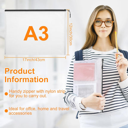 20pcs Plastic Mesh Zipper Pouch Bags, A3 17x12 Inches Extra Large Mesh Bags, Reusable Zipper Pouches for Classroom Office Supplies Organizing, Puzzles & Games, Board Game Organization.