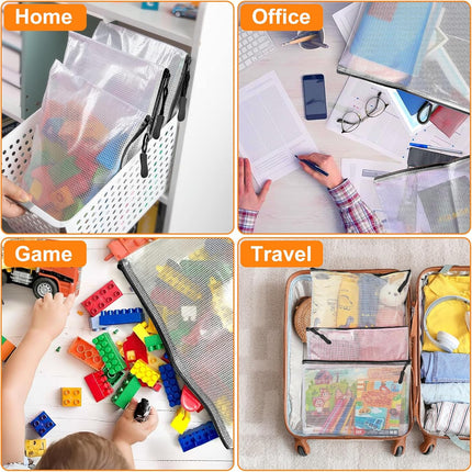 20pcs Plastic Mesh Zipper Pouch Bags, A3 17x12 Inches Extra Large Mesh Bags, Reusable Zipper Pouches for Classroom Office Supplies Organizing, Puzzles & Games, Board Game Organization.