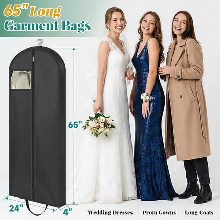 LANDNEOO 65" Long Garment Bags for Travel, Dress Bags for Hanging Clothes, Wedding Dress Cover for Women, Closet Storage for Gowns, Coats, Black, 4 Pack.