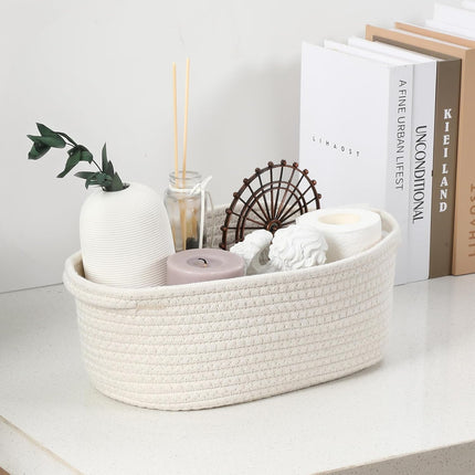 2 Pack Small Woven Basket with Gift Bags and Ribbons, Empty Decorative Gift Chest Box, Cute Baby Gift Basket for Nursery, Cotton Rope Room Shelf Storage Basket with Handles, All 12"x 8"x 5",White.