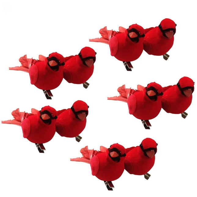 10Pcs Artificial Red Christmas Lucky Birds DIY Xmas Tree Pendant Decoration Gift-B.