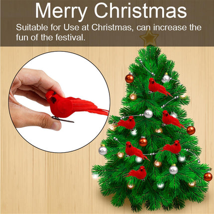 10Pcs Artificial Red Christmas Lucky Birds DIY Xmas Tree Pendant Decoration Gift-B.