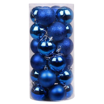 24Pcs Christmas Balls Glittering Shatterproof Plastic Xmas Tree Ornaments Party Decor-Blue 6cm.