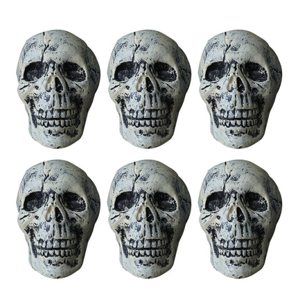 6 Pcs/Set Halloween Skull Ornament Artificial Realistic Increase Atmosphere Durable Clear Texture Skeleton Horror Halloween Skull Statue for Home-White.