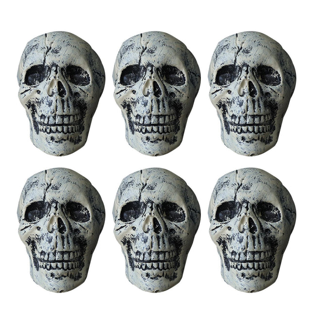 6 Pcs/Set Halloween Skull Ornament Artificial Realistic Increase Atmosphere Durable Clear Texture Skeleton Horror Halloween Skull Statue for Home-White.