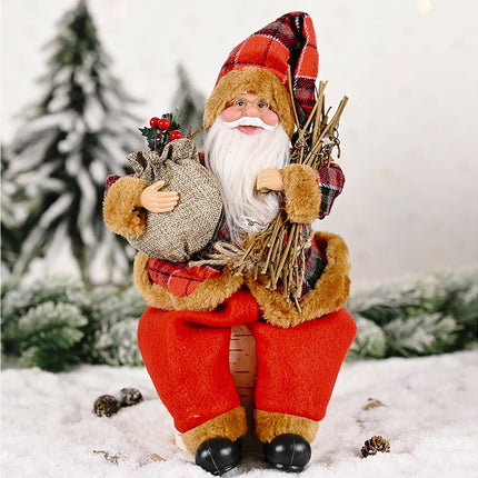 Christmas Doll Lovely Lightweight Cloth Adorable Stand Santa Claus Doll for Home-with Wood.