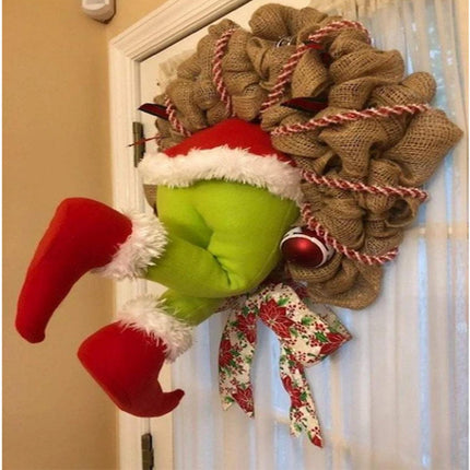Christmas Thief Stolen Burlap Wreath Garland Home Ornament Party Decoration-40*50cm.