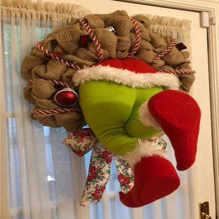 Christmas Thief Stolen Burlap Wreath Garland Home Ornament Party Decoration-40*50cm.