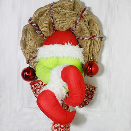 Christmas Thief Stolen Burlap Wreath Garland Home Ornament Party Decoration-40*50cm.