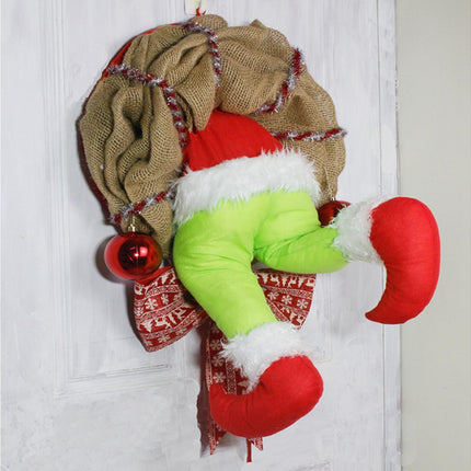 Christmas Thief Stolen Burlap Wreath Garland Home Ornament Party Decoration-40*50cm.