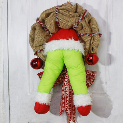 Christmas Thief Stolen Burlap Wreath Garland Home Ornament Party Decoration-40*50cm.