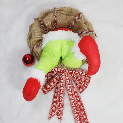 Christmas Thief Stolen Burlap Wreath Garland Home Ornament Party Decoration-40*50cm.