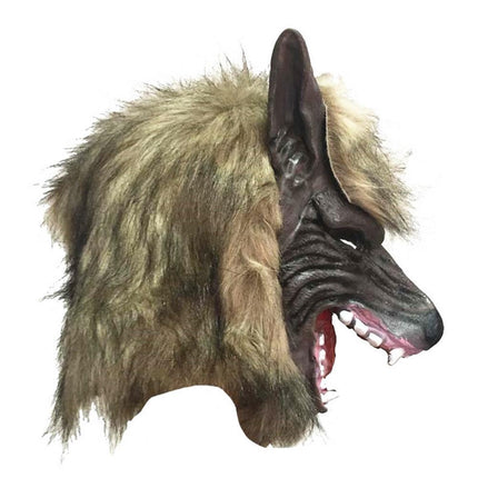 Halloween Horror Savage Wolf Head Mask Masquerade Fluffy Headgear Decoration-Brown.