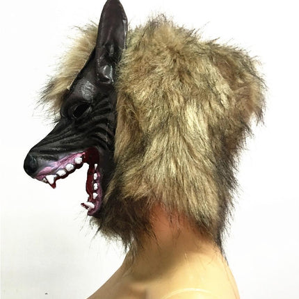 Halloween Horror Savage Wolf Head Mask Masquerade Fluffy Headgear Decoration-Brown.