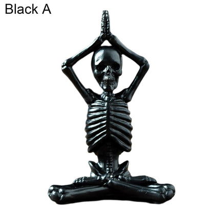 Halloween Yoga Skeleton Funny Gifts Anti-fade Collectible Horror Festival Prop Resin Crafts Ghost Festival Desktop Skeleton Figurine for Indoor-Black.