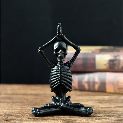 Halloween Yoga Skeleton Funny Gifts Anti-fade Collectible Horror Festival Prop Resin Crafts Ghost Festival Desktop Skeleton Figurine for Indoor-Black.