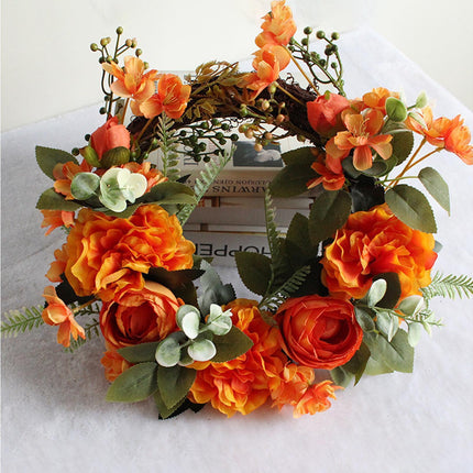 Hanging Wreath Exquisite Anti-deform Plastic Imitation Peony Flower Garland Pendant for Wedding-Dark Orange.