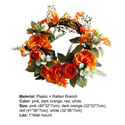Hanging Wreath Exquisite Anti-deform Plastic Imitation Peony Flower Garland Pendant for Wedding-Dark Orange.