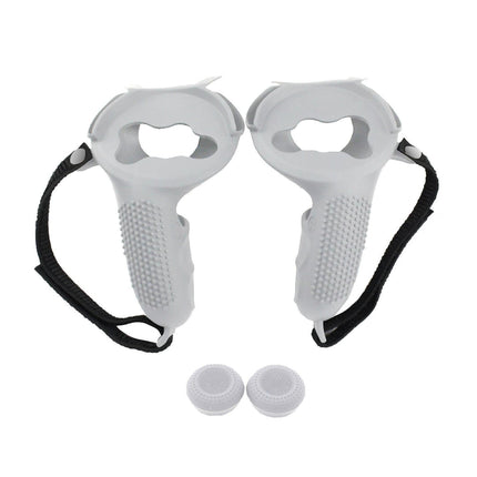 3 in 1 Anti-slip Adjustable Handle Cover Hand Strap Grip Cap Kit for Oculus Quest 2 Controller White.