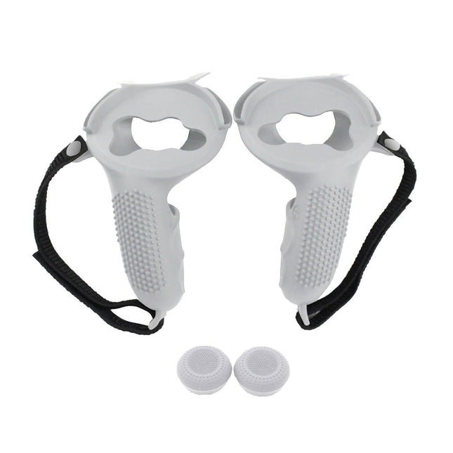3 in 1 Anti-slip Adjustable Handle Cover Hand Strap Grip Cap Kit for Oculus Quest 2 Controller White.