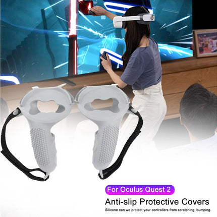 3 in 1 Anti-slip Adjustable Handle Cover Hand Strap Grip Cap Kit for Oculus Quest 2 Controller White.