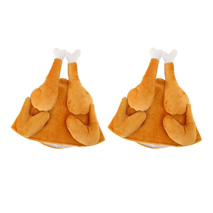 2PCS Roasted Turkey Hat Exquisite Thanksgiving Plush Turkey Hat for Halloween Costume Dress Up Party.