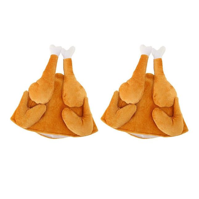 2PCS Roasted Turkey Hat Exquisite Thanksgiving Plush Turkey Hat for Halloween Costume Dress Up Party.