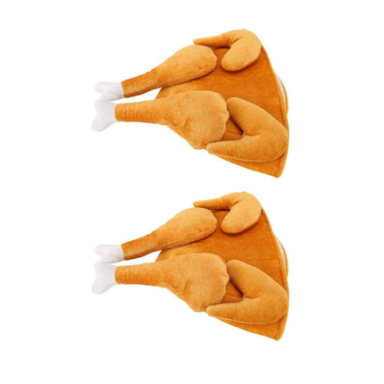 2PCS Roasted Turkey Hat Exquisite Thanksgiving Plush Turkey Hat for Halloween Costume Dress Up Party.