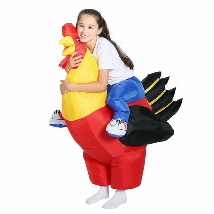 90-130cm Inflatable Christmas Rooster Halloween Costume Blow Up Suit Battery Power Cosplay Costume Christmas Party Babies size 90-130.