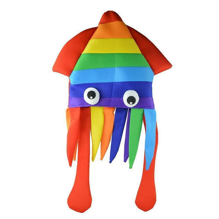 Cute Rainbow Squid Hat Funny Creative Octopus Headdress Halloween Party Hat.