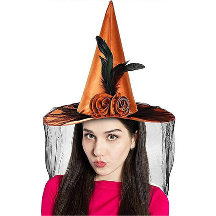 Witches Hats for Women, Cosplay Hats Halloween Hat, Wide Brim Hat, Hats with Half Veil.
