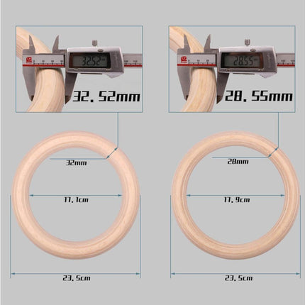 2 pcs Wood Gymnastic Rings - Olympic Gym Rings with Adjustable Straps, Heavy Duty Gym Equipment for Home Gym, Train Workout, Strength Training 28mm.
