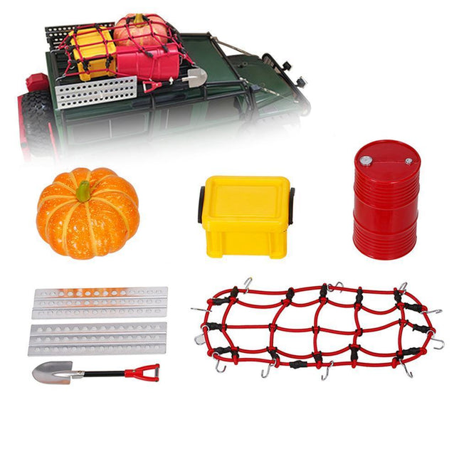 6Pcs Mini Luggage Rack Net Oil Tank Shovel Decoration for 1/10 RC 4WD Car Multicolor.