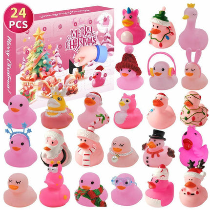 Christmas Advent Calendar 24Days Countdown Rubber Ducks Xmas Toys-Pink.