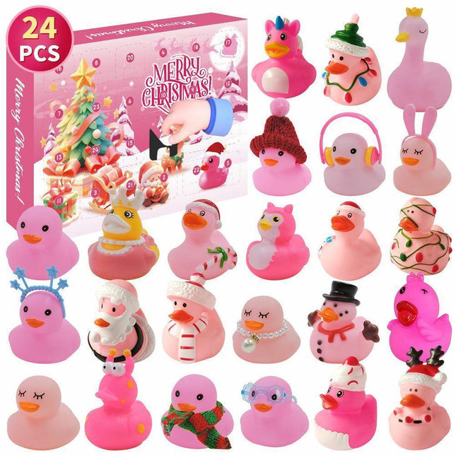 Christmas Advent Calendar 24Days Countdown Rubber Ducks Xmas Toys-Pink.