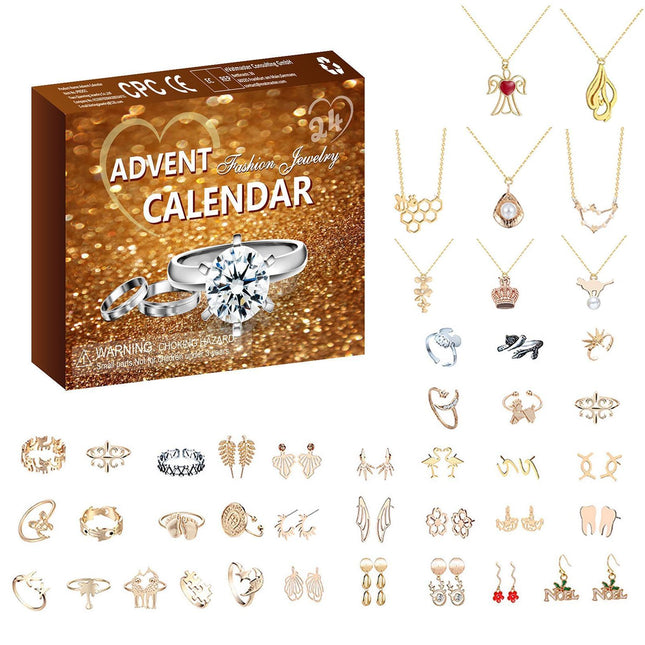 Christmas Advent Calendar Jewelry Box for Women Necklace Earring Finger Rings 24 Days Countdown Calendar New Year Xmas Gift.