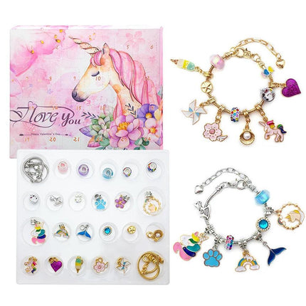 24pcs DIY Christmas Bracelet Advent Calendar Unicorn Christmas Charm Bracelet Set.