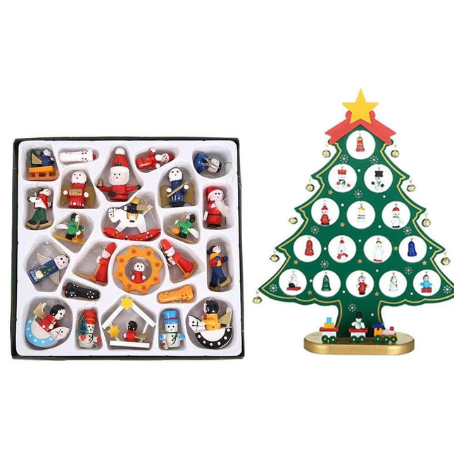 24 Days Advent Calendar Set Wooden Tabletop Christmas Tree with Christmas Tree Decorative Ornaments.