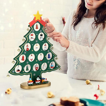 24 Days Advent Calendar Set Wooden Tabletop Christmas Tree with Christmas Tree Decorative Ornaments.