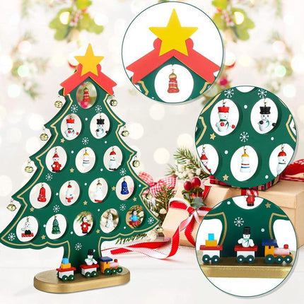 24 Days Advent Calendar Set Wooden Tabletop Christmas Tree with Christmas Tree Decorative Ornaments.