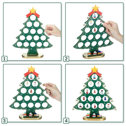 24 Days Advent Calendar Set Wooden Tabletop Christmas Tree with Christmas Tree Decorative Ornaments.