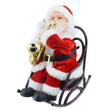 2024 Christmas Playing Saxophone Santa Claus in Chair with Music Electric Funny Santa Decoration Christmas Gifts.