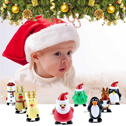 8pcs Christmas Wind Up Toys Penguin Christmas Tree Santa Claus Snowman Elk Clockwork Toys Figure Ornaments Party Supplies Favors.