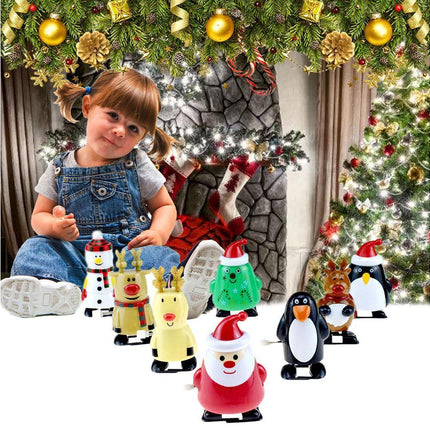 8pcs Christmas Wind Up Toys Penguin Christmas Tree Santa Claus Snowman Elk Clockwork Toys Figure Ornaments Party Supplies Favors.