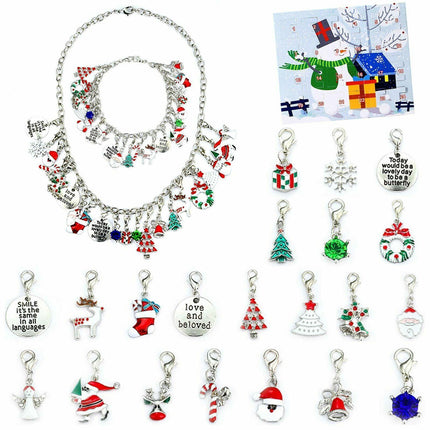 24Pcs Xmas Advent Calendar Christmas Countdown Calendar DIY Charm Bracelet Making Kit Gift.
