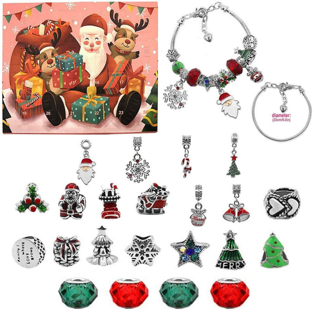 24Pcs Santa Tree Advent Calendar Christmas Countdown Calendar DIY Charm Bracelet Making Kit Gift.